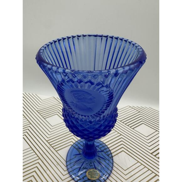 Vtg Avon By Fostoria Cobalt Blue Tall George Washington Glass Goblet - Picture 4 of 7